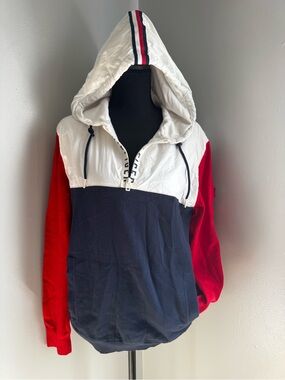 Tommy Hilfiger Tri-Color Hooded Pullover — White, Navy & Red